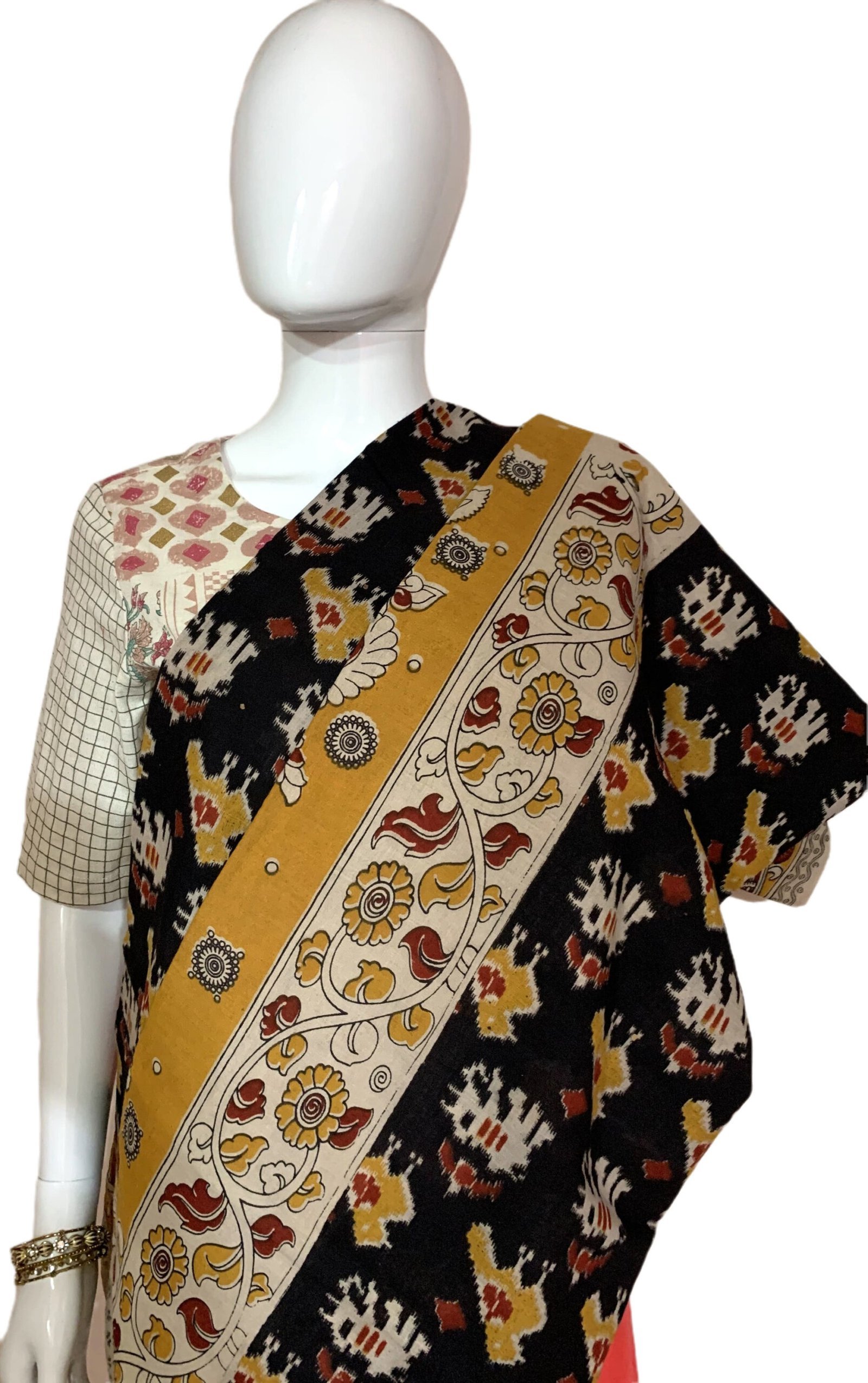 Kanchipuram Pure Handloom korvai silk saree with Pen Kalamkari -PDS001 –  www.soosi.co.in